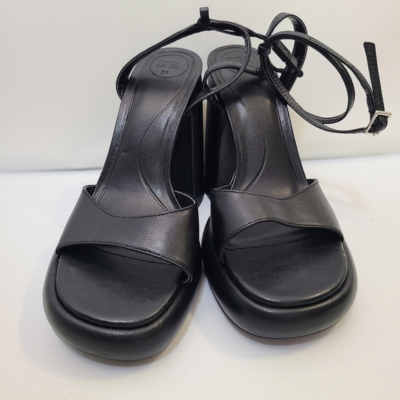 ZARA HIGH-HEEL PLATFORM SANDALS BLACK SIZE 6.5 | 3307/110 - Picture 6 of 13